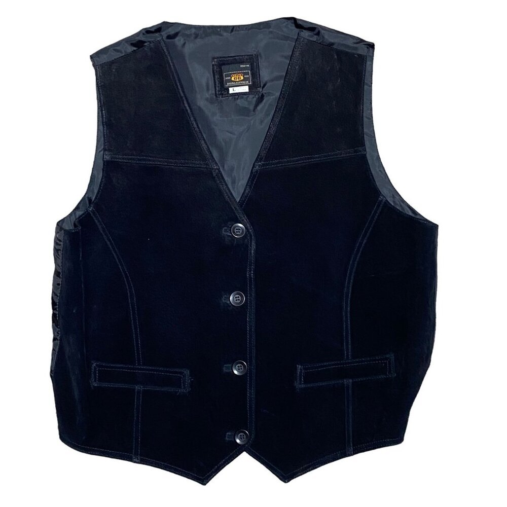 Route 66 Mens Black Suede Leather Vest Size Large Western Biker Cowboy Gilet Boh